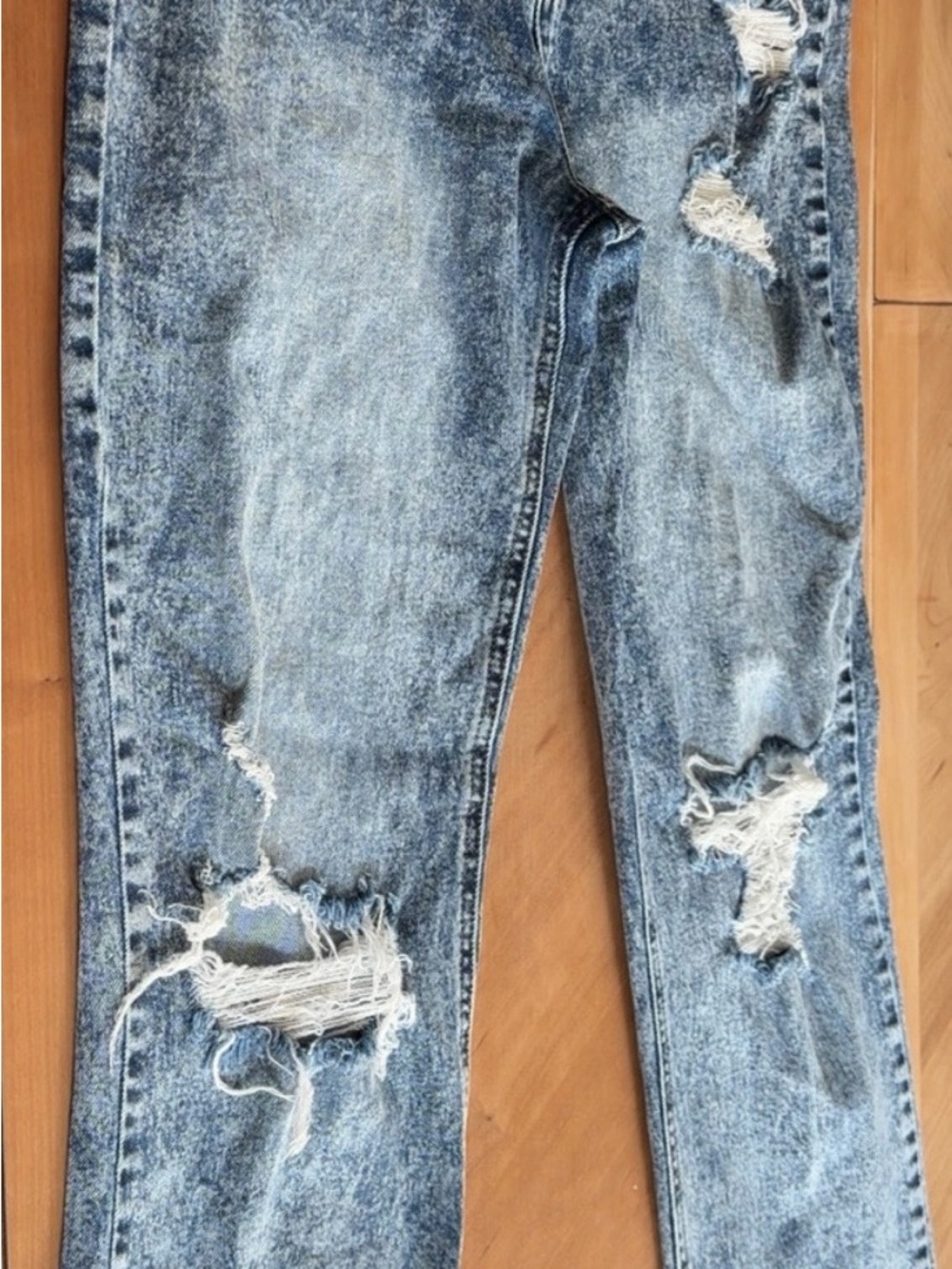 Fashion Nova Light Blue Distressed Boyfriend Jeans